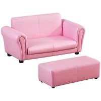 HOMCOM Kindersessel mit Fußhocker, Kindercouch mit Hocker, Kindersofa, Sofa Sessel, Rosa 83 x 42 x 41 cm(m-12)