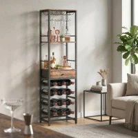 HOMCOM Weinbar-Schrank mit Schublade, Industrieller Barschrank, Weinregal für 12 Flaschen, Glashalter, Rustikal Braun(m-10)