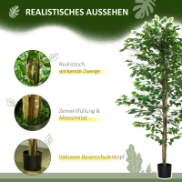 HOMCOM Kunstmatige Ficus-Boom, levensecht, onderhoudsvrij, incl. pot, 180 cm hoog, Groen(m-4)