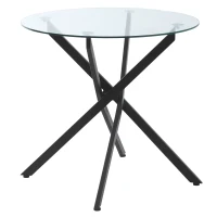 HOMCOM Dining Table with Clear Tempered Glass Top, Round Table with Metal Legs, Modern Kitchen Table for Dining Room Living Room, Black(m-1)
