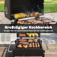 Outsunny Holzkohlegrill aus Stahl tragbarer BBQ Smoker mit Deckel verstellbare Lüftung zweistufige Kohlepfanne Thermometer(m-5)