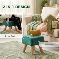 HOMCOM Velvet Square Padded Footstool - Dark Green(m-4)