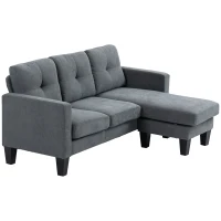 HOMCOM Canapé d'angle 3 Places méridienne réversible droite ou gauche, salon, grand confort, dossier capitonné, gris(m-12)