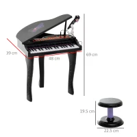 HOMCOM Pianoforte Elettrico Giocattolo Strumento Musicale per Bambini con 37 Tasti Microfono e Sgabello 48x39x69cm Nero(m-3)