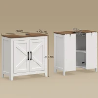 HOMCOM Mueble de Baño Bajo Lavabo Estilo Rústico con Estante Ajustable y 2 Puertas Tipo Granero Blanco(m-3)
