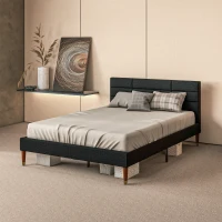 HOMCOM Cadre de lit double 2 personnes avec sommier à lattes et tête de lit capitonnée compatible matelas 140 x 200 cm noir(m-10)
