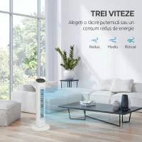 Ventilator turn HOMCOM cu telecomandă, 3 viteze, mod de repaus, oscilație, temporizator de 15 ore, afișaj LED, alb(m-4)