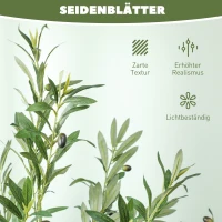 HOMCOM Kunstplant Olijfboom, 180 cm, 900 Bladeren, 40 Olijven, Stabiele Bloempot, Decoratieplant, Groen(m-5)