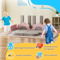 AIYAPLAY 12-delig Set Schuimblokken om te Klimmen, Bouwen, Kruipen, Binnen Speelmatten met Cord Bekleding, Grijs+Roze(m-6)