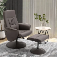 HOMCOM Poltrona Relax com Apoio para os Pés Estofada em PU Poltrona Relax Reclinável até 145° e Giratório 360° com Encosto Ajustável para Sala de Estar Dormitório Escritório 81x81x105cm Marrom(m-10)