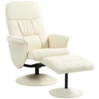 HOMCOM Poltrona Relax com Apoio para os Pés Estofada em PU  Reclinável até 145° e Giratório 360° com Encosto Ajustável 81x81x105cm Creme(m-11)