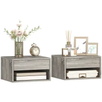HOMCOM Lot de 2 tables de chevet murales, tables de nuit, tiroir, compartiment ouvert, plateau, 37 x 32 x 21 cm, gris(m-11)