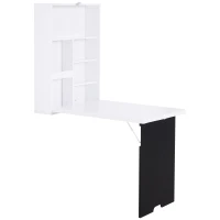 HOMCOM Folding Wall-Mounted Drop-Leaf Table, Convertible Wall Table With Chalkboard and Storage Shelf, Multifunctional Floating Desk for Home Office, White(m-10)