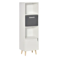 HOMCOM Bookcase with Door and Fabric Drawer, 3 Tier Bookshelf Display Cabinet with Wooden Legs for Living Room Bedroom Study, White(m-23)