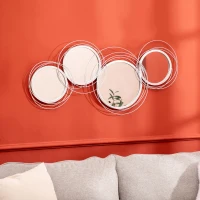 HOMCOM Spiegel-Set für Wanddekoration, Wandschmuck mit 4 runden Spiegeln, Wandspiegel, Flurspiegel,107 x 4 x 56 cm(m-10)