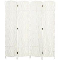 HOMCOM Paravent interieur en bois 4 panneaux 160 x 170 cm séparateur de pièce pliable pour salon, chambre à coucher, blanc(m-12)