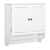 kleankin Armoire Murale Salle de Bain - Placard 2 Portes persiennes avec étagère - Porte-Serviette - Bois Blanc(m-12)