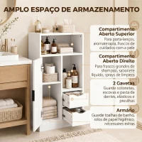 HOMCOM Armário para Casa de Banho com 2 Gavetas, Compartimentos Abertos e Prateleiras Ajustáveis para Espaços Pequenos 50x25x100 cm Branco(m-4)