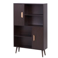 HOMCOM Bibliothèque scandinave 4 niches + 2 placards avec étagère dim. 80L x 24l x 123H cm Pieds effilés inclinés Bois Massif Panneaux Particules wengé(m-12)