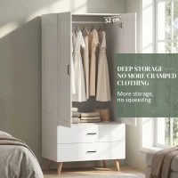 HOMCOM 2-Door Wardrobe, Modern Wardrobe with 2 Drawers and Hanging Rail for Bedroom, White(m-4)