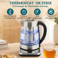 HOMCOM Bouilloire électrique, 1,7L, ébullition rapide 2200W avec thermostat strix, infuseur à thé, fonction maintien au chaud(m-5)