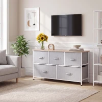 HOMCOM Cómoda con 5 Cajones de Tela Cómoda para Dormitorio Marco Metálico 100x30x54 cm Gris(m-9)