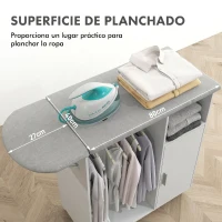 HOMCOM Mueble de Planchar con Ruedas Barra para Colgar Ropa Estante Abierto y Tablero Plegable 127x42,5x99 cm Blanco(m-4)