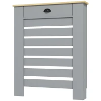 HOMCOM Copritermosifone in MDF a Doghe, Copricalorifero a Griglia con Cassetto, 78x19x95.5 cm, Grigio(m-10)