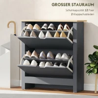 HOMCOM Schuhschrank mit 2 Klappfächern, verstellbar Trennwand für 8-12 Paar Schuhe, 72 x 26 x 80 cm, Dunkelgrau(m-4)