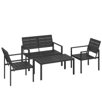 Outsunny Conjunto de Móveis de Jardim para 4 Pessoas - Sofá de 2 Lugares, 2 Cadeiras e Mesa de Centro - Preto(m-1)
