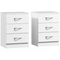 HOMCOM Conjunto Mesas de Cabeceira Moderna com 3 Gavetas e Puxadores de Alumínio para Dormitório 40x35x58 cm Branco(m-1)