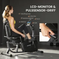 SPORTNOW Heimtrainer, Magnet-Liegerad, 8 Widerstandsstufen, verstellbar, LCD-Monitor, Metall, Kunststoff, Schwarz(m-6)