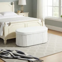 HOMCOM Pouf Contenitore Pieghevole con Vano da 72L e Rivestimento in Velluto, 76x38x35 cm, Crema(m-9)