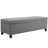 HOMCOM Banco de Almacenamiento Puff de Almacenaje Taburete Tapizado en Lino con Tapa Abatible para Entrada 125x49x41,5 cm Gris(m-11)