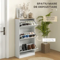 HOMCOM, Dulap pentru încălțăminte, Cu 3 sertare și rafturi reglabile pe 2 niveluri, din lemn, 60x23.5x115 cm, alb(m-4)