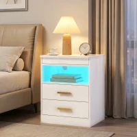 HOMCOM Nachttisch, Beistelltisch mit Ladestation und RGB-LED-Beleuchtung, Hochglanz Weiß(m-10)