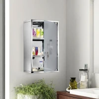 HOMCOM Medizinschrank Arzneischrank aus Edelstahl, Abschließbar Medikamentenschrank mit 3 Fächern, Glastür Apothekerschrank zur Medikamenten-Aufbewahrung, 30 x 18 x 50 cm(m-7)