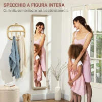 HOMCOM Specchio Moderno a Figura Intera da Parete e Autoportante, 37x157 cm, Bianco e Legno(m-4)