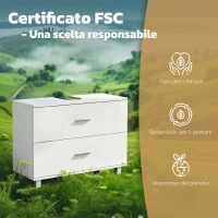 HOMCOM Mobile Sottolavabo Moderno con 2 Cassetti e Divisori per Lavabo Senza Piedistallo, 80x30x60 cm, Bianco(m-8)