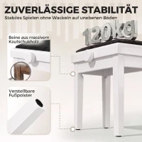 HOMCOM Klavierbank Höhenverstellbar Klavierhocker mit Gepolstertem Kissen, Samtoptik, Beinen aus Kautschukholz Weiß(m-5)