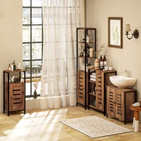 HOMCOM Móvel para Lavatório Pousar 2 Portas de Ripas com Fecho Magnético para Lavatórios sem Pedestal 60x30x60 cm Castanho Rústico(m-9)
