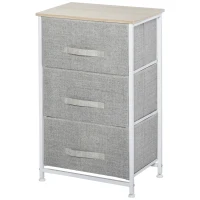 HOMCOM Vertical 3-Tier Linen Drawer Cabinet Organizer Storage Dresser Tower with Metal Frame Adjustable Feet for Living Room, Bathroom, Kitchen, White, Oak and Light Grey(m-10)