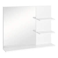 kleankin Modern Bathroom Mirror, Wall-mounted Vanity Mirror with 3 Tiers Storage Shelves for Make Up, White(m-10)