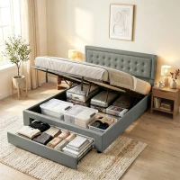 HOMCOM PU Leather King Size Ottoman Bed Frame, with Front Drawer - Grey(m-14)