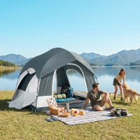 Outsunny Campingzelt für 2-4 Personen wasserdicht Familienzelt mit 3 Türen abnehmbar Regendach Bodenplane Tragetasche Dunkelblau(m-2)