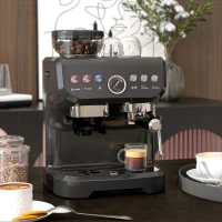 HOMCOM Machine à expresso 1600W avec moulin à grains, buse vapeur, pompe italienne 15 bars, réservoir d'eau 2 L, noir(m-10)