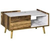 HOMCOM Tavolino da Caffè Rettangolare con Cassetto e Ripiano, 80x45x40.5cm, Marrone e Bianco(m-1)