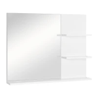 kleankin Modern Bathroom Mirror, Wall-mounted Vanity Mirror with 3 Tiers Storage Shelves for Make Up, White(m-1)