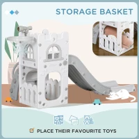 AIYAPLAY 5 in 1 Toddler Slide with Basketball Hoop, Climber, Telescope, Storage Basket, for Ages 1-3 Years, Grey(m-7)