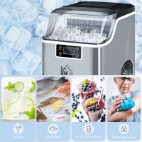 HOMCOM 3.2L Compact Ice Machine, with LCD Screen and Accessories - Silver-Tone(m-8)